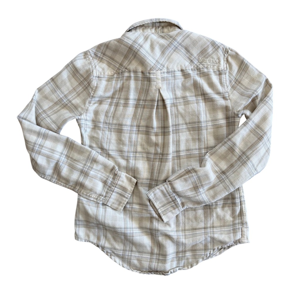Marmot Womens XS Cream Gray Plaid Flannel Button Down Shirt Pockets Excellent - Picture 2 of 11